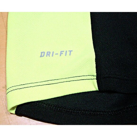 Mens Nike Running Dri FIT Shirt Black with Neon Yellow Reflectors Poly Mesh Sz M - Picture 9 of 11